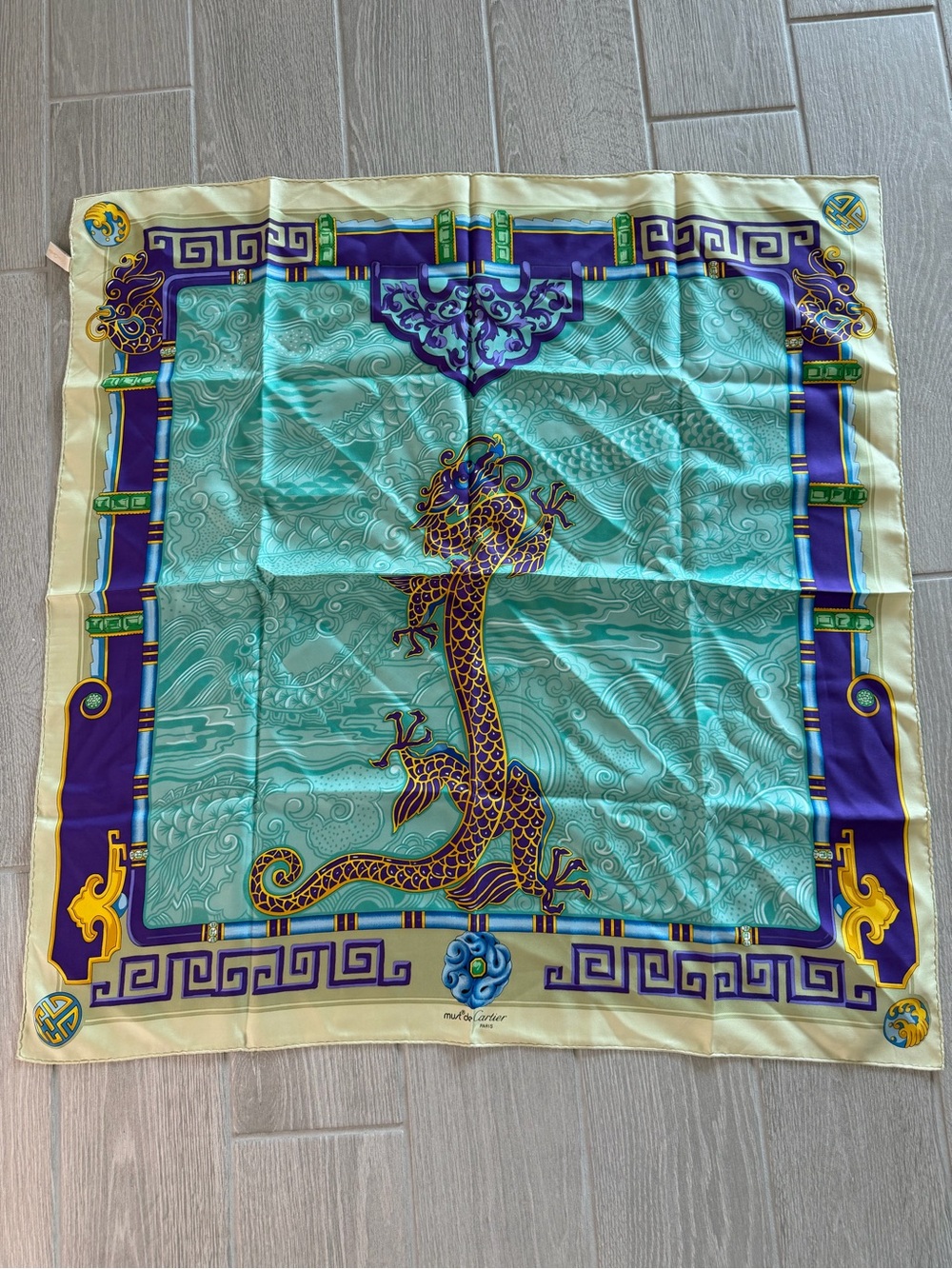 MUST DE CARTIER Le Dragon Masteriux 100% Silk Made in France Scarf VGUC